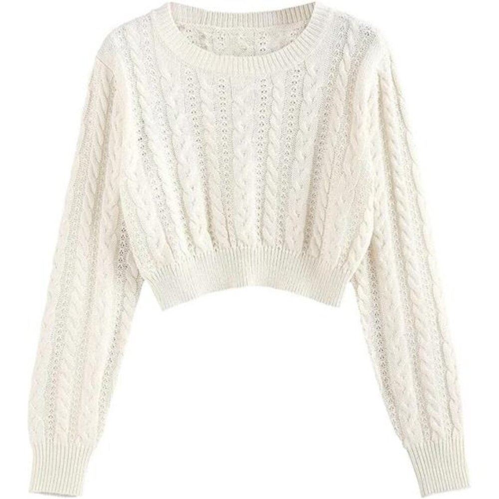Women's Crew Neck Long Sleeve Pullover Crop Sweater Mock Neck Lantern